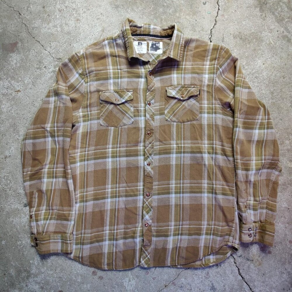 Vintage Y2K 'AG' faded brown Western plaid button down shirt men's XL